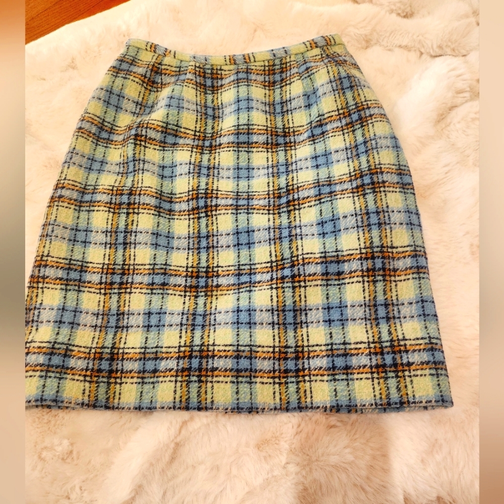VTG 50s Tweed Plaid Mini Skirt Size XS